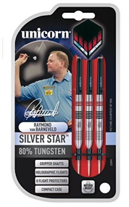 22g UNICORN SILVER STAR RAYMOND VAN BARNEVELD TUNGSTEN DARTS SET - 1