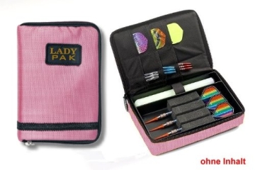 Darttasche LADY PAK, Farbe rosa strapazierfähige Nylon-Tasche für 1-2 Sets montierter Darts und zusätzlichen Fächern für Flys und Ersatzschäfte. (ohne Inhalt) - 1