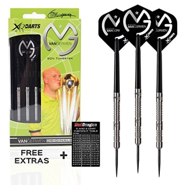 Michael Van Gerwen XQ Max 25g - 90% Tungsten Darts (Steel Dartpfeile) mit Flights, Schäfte, Brieftasche & FREE Red Dragon Checkout Card - 1