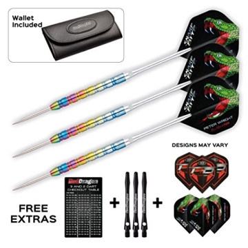 Red Dragon Peter Wright Snakebite 1 - 22g Steel Dartpfeile mit Flights, Schafte, Brieftasche + FREE Red Dragon Checkout Card - 1