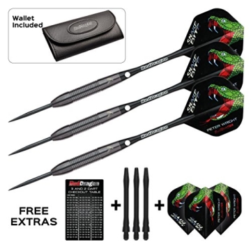 Red Dragon Peter Wright Snakebite 3 Black - 26g Steel Dartpfeile mit Flights, Schafte, Brieftasche + FREE Red Dragon Checkout Card - 1