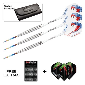 Red Dragon Peter Wright Snakebite PL15 22g - 90% Tungsten Darts (Steel Dartpfeile) mit Flights, Schäfte, Brieftasche & FREE Red Dragon Checkout Card - 1