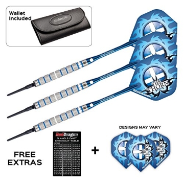 Red Dragon Robert 'The Thorn' Thornton Soft Tip - 18g - 90% Tungsten Steel Dartpfeile mit Flights, Schäfte, Brieftasche & FREE Red Dragon Checkout Card - 1