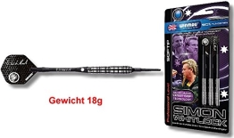 Softdart Winmau "SIMON WHITLOCK SILVER " 18gr in schlanker Form mit feinmechanisch exakt ausgearbeiteten Barrels - 1